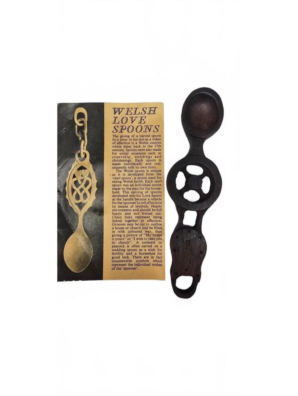 Welsh Love Spoon Carved Wood Decorative Spoon with Postcard